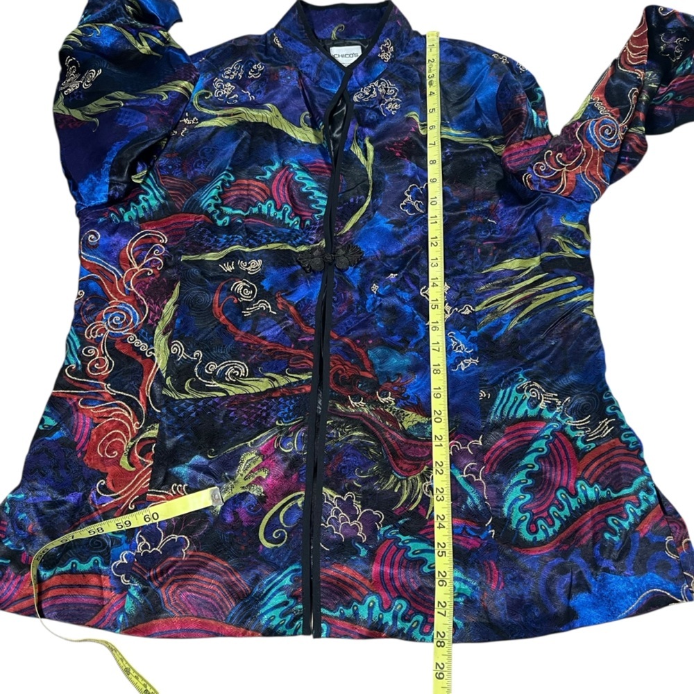 Chico’s Shanghai Dream Marzipan Silk Kimono Jacket Blue Sz‎ 3 XL Jewel Tones NWT - Picture 2 of 15